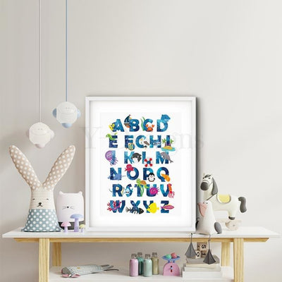 Ocean Alphabet - Dark Blue Fine Art