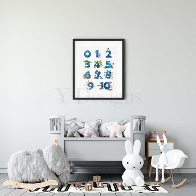 Dark Blue Ocean Numbers 0-10 Fine Art