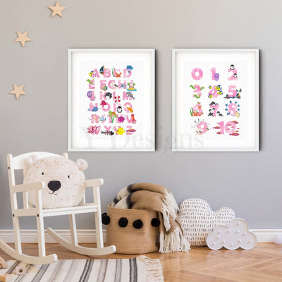 Pink Ocean Alphabet And Numbers 0-10 - Digital Download Fine Art