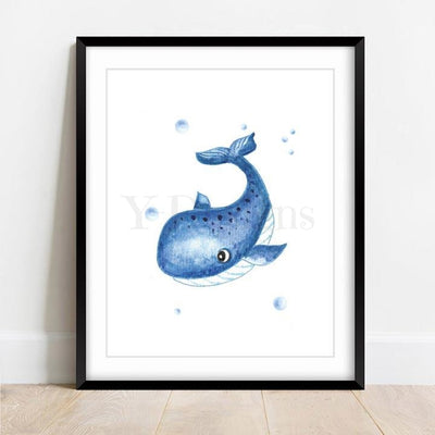 Watercolor Blue Whale Fine Art